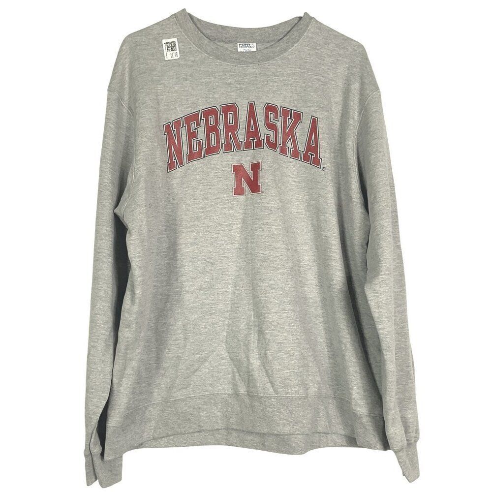 NWT Nebraska Grey Crewneck Sweatshirt by Port & Company, Unisex Large, Huskers